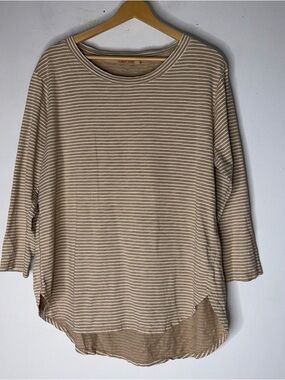 Fresh Produce Tan White Stripe Long Sleeve T-shirt Oversized Large